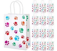 Clabby 24 Pieces Dog Paw Gift Bags Dog Paw Print Goodie Paper Bags with Handles Puppy Party Favors for Cat Pet Party Birthday Favors 5.9 x 3.1 x 8.3 Inch