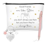 Clabby 3 Pcs Friendship Gift Set for Women, Inspiring Quotes Makeup Bag, Keychain and Pen Set with Stars Design, Meaningful Friend Gift Idea for Women