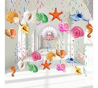 Clabby 30 Pcs Tropical Fish Hanging Swirls Under The Sea Party Decorations Ceiling Decor Ocean Themed Mermaid Creatures Beach Party Supplies Under The Sea Decor(Shell Style)
