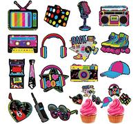 Clabby 32 Pieces 80s 90s Cupcake Topper Theme Birthday Party Decorations Hip Hop Cake Cupcake Topper for Adults Totally Party Supplies DIY Dessert Supplies Roller Skate(80s Style)