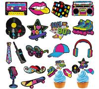 Clabby 32 Pieces 80s 90s Cupcake Topper Theme Birthday Party Decorations Hip Hop Cake Cupcake Topper for Adults Totally Party Supplies DIY Dessert Supplies Roller Skate(90s Style)