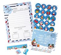 Clabby 4 Pcs Letter to Santa Kit Father Christmas Writing Set Includes Envelopes, Sticker Sheet, Dear Santa Letter and Stationery Supplies for Kids (Blue)