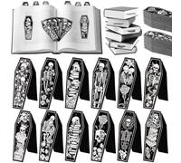 Clabby 48 Pcs Mini Gothic Skeleton Coffin Magnet Bookmarks Bulk with Magnet Halloween Gothic Book Marker Dark Romance Holiday Gift for Book Lovers Bookworm Bookish 12 Style