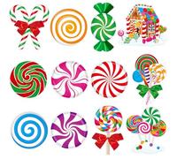 Clabby 60 Pcs Christmas Candy Bulletin Board Decorations Set Candyland Paper Cutouts Peppermint Lollipop Classroom Decorations Bulletin Border for Xmas Party Ornaments School Teacher Chalkboard