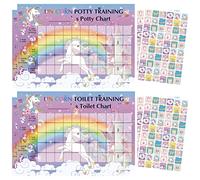 Clabby 8 Pieces Unicorn Potty Training Reward Chart with Stickers Include 4 Pcs Unicorn Potty Training Charts 4 Sheets/ 240 Pcs Reward Chart Reusable Rainbow Stickers for Good Habits Behavior Routine