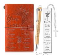 Clabby Christian Gifts Leather Journal with Ballpoint Pen and Bookmarks | Christian Journal, PU Cover, Inspiring Faith Text, Flower Embossed, Bible Verse Prayer, Comfortable Writing, for Bible Study
