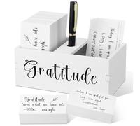 Clabby Gratitude Jar Include 200 Cards 1 Pen 1 Blessing Jar Wood Box Practice Thankful Appreciation Gratitude Note Cards Kit for Mother's Day Families Friends Employee Coworkers(White)