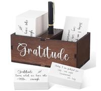 Clabby Gratitude Jar Include 200 Cards 1 Pen 1 Blessing Jar Wood Box Practice Thankful Appreciation Gratitude Note Cards Kit for Mother's Day Families Friends Employee Coworkers(Dark Brown)