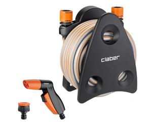 Claber Mini-Set Utility, Compact Hose Reel with Garden Hose, Automatic couplings and Spray Pistol