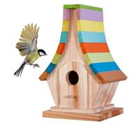 CLACKIBUKVYZ Handcrafted Wooden Bird House with Colorful Roof, Ideal for Outdoor Garden Decor