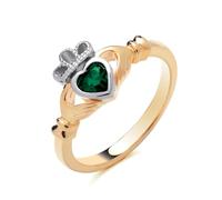 Claddagh Ring, Gold, 18ct Gold on Sterling Silver 925, Emerald, 9.5mm Width (L)