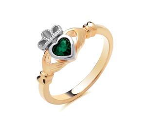 Claddagh Ring, Gold, 18ct Gold on Sterling Silver 925, Emerald, 9.5mm Width (L)