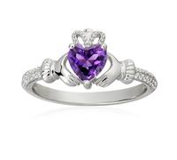 Claddagh Ring with Heart Birthstone 925 Sterling Silver Elegant 6mm Gemstone Ring Irish Jewelry Lucky Gift for Women, 6.5, Metal, Amethyst