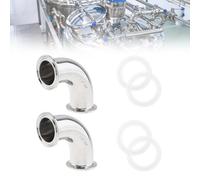 CLAHJQX 2 Pack 1.5 inch Tube OD SS304 Sanitary Ferrule Elbow 90 Degree Pipe Fitting Set for Dairy/Wine/Cosmetics Engineering with Clamp Elbow, Silicone Gaskets, 1-1/2 inch Tri Clamp Pipe Fitting
