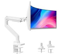 Claiks Heavy-Duty Single Monitor Arm for 17-49'' Ultrawide Curved Screen, Load 20kg, Height Adjustable Monitor Desk Mount with Tilt Swivel Rotate, Gas Spring, VESA 75/100mm, White