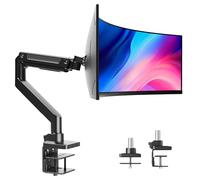 Claiks Heavy-Duty Single Monitor Arm for 17-49'' Ultrawide Curved Screen, Load 20kg, Height Adjustable Monitor Desk Mount with Tilt Swivel Rotate, Gas Spring, VESA 75/100mm, Black