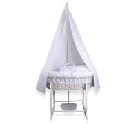 Clair de Lune, 6 Piece Grey Waffle White Wicker Moses Basket Starter Set, White/Grey
