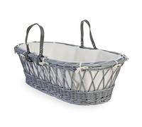Clair de Lune | Baby Love Grey Wicker Moses Basket with Bedding | Includes Hypo-allergenic Mattress, Padded Liner | UK Made with Love (White)