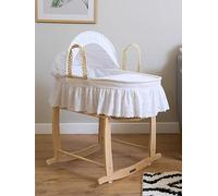Clair de Lune Traditional Broderie Anglaise Palm Moses Basket with Skirt inc. bedding, mattress & adjustable hood (White)