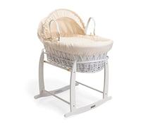 Clair de Lune Waffle White Wicker Moses Basket with White Deluxe Rocking Stand - 68 x 30 cm (Cream)