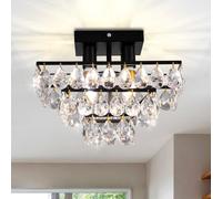 CLAIRDAI 11.8“ Square Crystal Chandelier Modern Ceiling Light with E14 Base Small Flush Mounted Ceiling Lamp for Kitchen Hallway Dining Rooms Living Rooms Bar (Black)