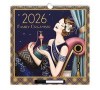 Claire Coxon 2026 Family Organiser Wall Calendar | Large Monthly Planner with 5 Columns, Pen, Wipe-Clean Overlay & Tear-Off Shopping & To-Do Lists |Art Deco Design