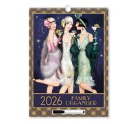 Claire Coxon Art Deco 2026 Family Organiser Wall Calendar | Large 4-Column Monthly Planner with Wipe-Clean Notes, Pen & Hanging Loop