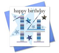 Claire Giles Ages Age 14 Boy Birthday Card, blue, AGE14B