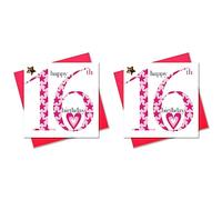 Claire Giles Ages Age 16 Girl Birthday Card, Pink, 150mm x 150mm (Pack of 2)