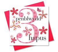 Claire Giles Ages Welsh Penblwydd Hapus Age 3 Girl Birthday Card