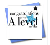 Claire Giles Greeting Cards, A Level Results Card, Blue design Exam Congratulations Card, Embellished with a padded star