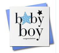 Claire Giles Greeting Cards, Baby Card, Blue Star Baby Boy Congratulations Birth Card, Embellished with a Padded Star