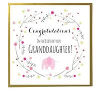 Claire Giles Greeting Cards, Baby Granddaughter Card, Pink Elephant and flowers design, Congratulations on the Birth of your Granddaughter!