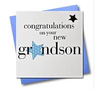 Claire Giles Greeting Cards, Baby Grandson Card, Blue Star Congratulations on The Birth of Your Grandson Greeting Card, Embellished with a Padded Star