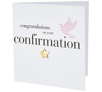 Claire Giles Greeting Cards, Confirmation Congratulations Card, Pink Dove design Girl Confirmation Card, Embellished with a padded star