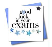 Claire Giles Greeting Cards, Exam Good Luck Card, Blue Stars, Embellished with a Padded Star