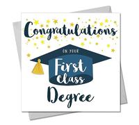 Claire Giles Greeting Cards, First Class Degree Congratulations Card, 1st Class Honours Graduation Card, Embellished with a colourful tassel