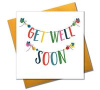 Claire Giles Greeting Cards, Get Well Card, Banner design Get Well Soon Greeting Card, Embellished with colourful Pompoms
