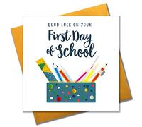 Claire Giles Greeting Cards, Good Luck Card, Pencil case, First Day of School, Embellished with pompoms