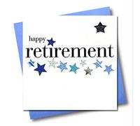 Claire Giles Greeting Cards, Good Luck Retirement Card, Blue Stars, Embellished with a padded star
