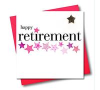Claire Giles Greeting Cards, Good Luck Retirement Card, Pink Stars design Congratulations and Good Luck Card, Embellished with a padded star