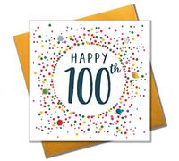 Claire Giles Greeting Cards, Happy 100th Birthday Card, Dotty Age 100 Greeting Card, Embellished with Colourful Pompoms