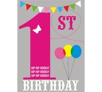 Claire Giles Greeting Cards, Happy 1st Birthday Card, Pink Age 1 Girls Birthday Greeting Card, Hip Hip Hooray