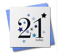 Claire Giles Greeting Cards, Happy 21st Birthday Card, 21 today, Blue Stars design and Embellished with a shiny padded star