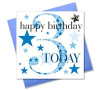 Claire Giles Greeting Cards, Happy 3rd Birthday Card, Age 3 Boy Greeting Card, Embellished with a padded star