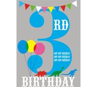 Claire Giles Greeting Cards, Happy 3rd Birthday Card, Blue Age 3 Hip Hip Hooray Design, Greeting Card