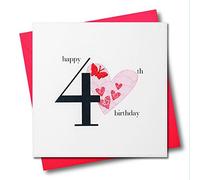 Claire Giles Greeting Cards, Happy 40th Birthday Card, Pink Heart Age 40 Birthday Greeting Card, Embellished with a Fabric Butterfly