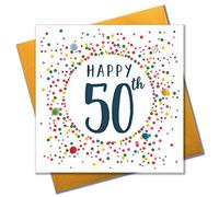 Claire Giles Greeting Cards, Happy 50th Birthday Card, Dotty Age 50 Greeting Card, Embellished with colourful Pompoms
