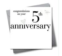 Claire Giles Greeting Cards, Happy 5th Wedding Anniversary Card, Congratulations Marriage Anniversay 5 Years Greeting Card, Embellished with a Fabic Butterfly