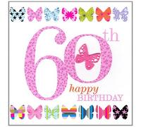 Claire Giles Greeting Cards, Happy 60th Birthday Card, Pink Age 60 Birthday Greeting Card